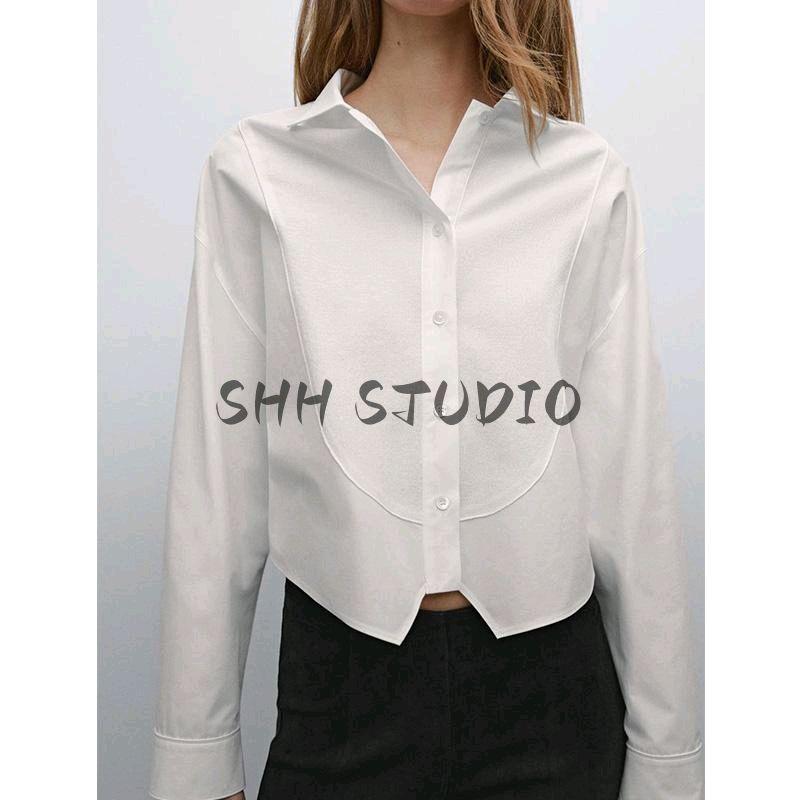 Spring New Women's Clothing French-Style High-Intelligence-Sensitive and Diligent Style Short Inner Wear Long Sleeve White Shirt 5155855