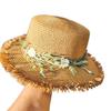 Sun Hat Wide Brim Floppy Edges Breathable Woven Straw Hat with Chrysanthemum Garland Lightweight Summer Beach Travel Hat