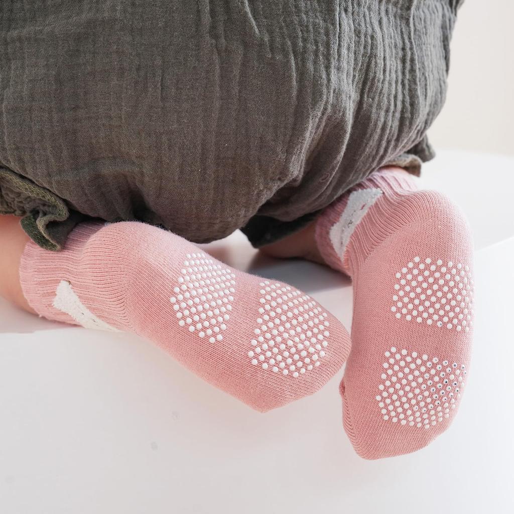 HAYAHARU Baby Ages for Girls Socks, 0-5, Non-Slip, Cotton, Comfortable, Breathable, Soft, Antibacterial, Toddlers, Boys,