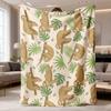Cartoon Sloth Tropical Leaf Throw Blanket for Dorm Office Nap Bedroom Relax Birthday Anniversary Casual Gathering Gift
