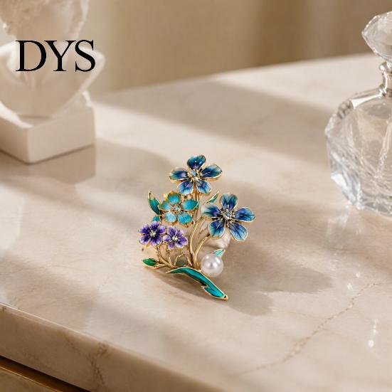 Artistic Branch Brooch Forget-Me-Not Flower Brooch, Floral with Faux Pearl & Rhinestone, Suit Badge Enamel Decorative Accessory for Women Suits Coats
