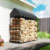 Outdoor Log Storage Rack, Cover, 600D Oxford, 1.9 m³, Steel, 186 x 70 x 185 cm, Black