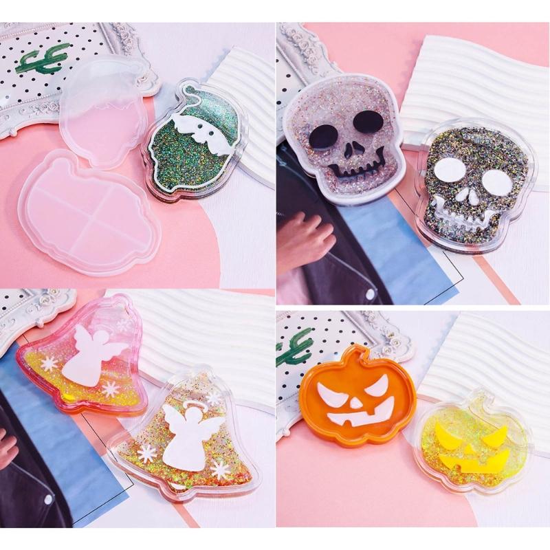 Silicone Halloween Skull Coaster Resin Casting Mold Quicksand Christmas Tree Snowflake Cup Mat Mold Home Decor Art Craft