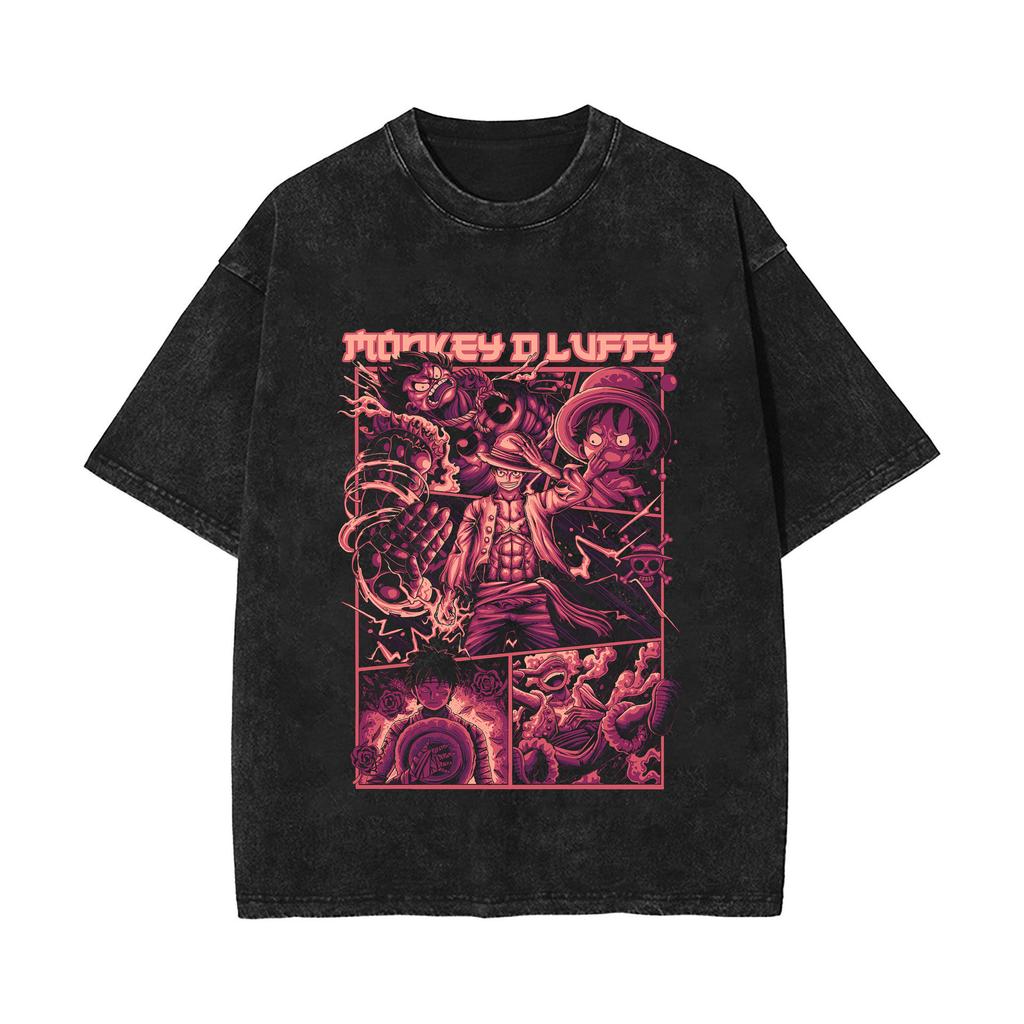 One Piece Luffy Kidd Law Printed Tshirt Mens and Womens Washed Tshirt High Quality Vintage Cotton Tshirt Harajuku Tops