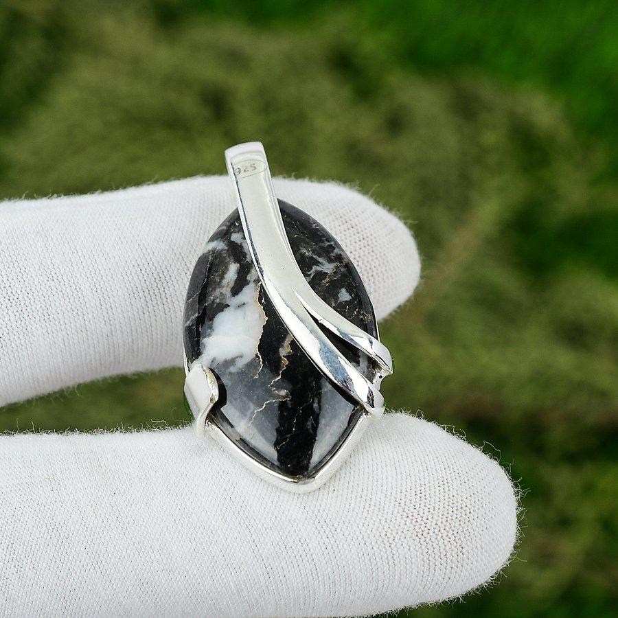 

Sterling Silver Natural Zebra Jasper Birthday Anniversary Art Deco Wife Pendant