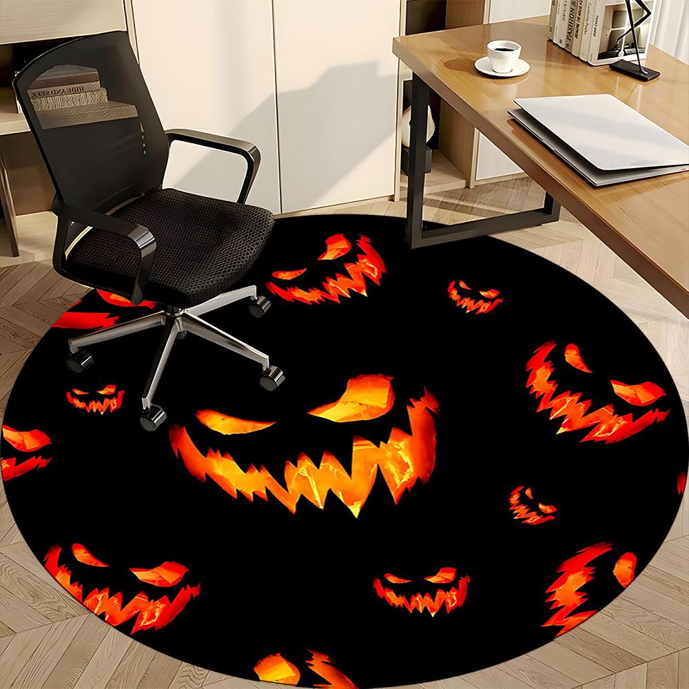 1pc Pumpkin Halloween Office Round Area Rug, Indoor Mat Suitable For Office, Under Office Chairs Bedroom Living Room Home Decor, Room Deco