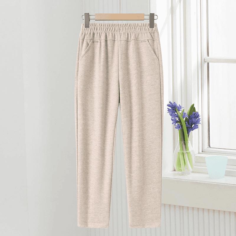 Mom's Warm Winter High-Waisted Velvet Straight-Leg Pants for Seniors