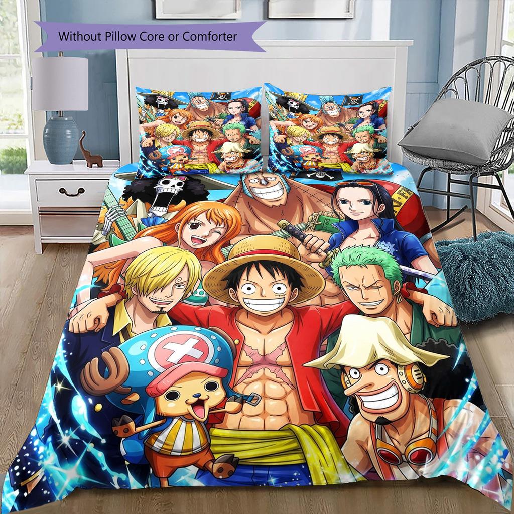 One Piece Art Pattern Bedding Quilt Set Quilt Cover Pillowcase Home Birthday Gift(1 * Duvet Cover + 2 * Pillowcase, Without Core)