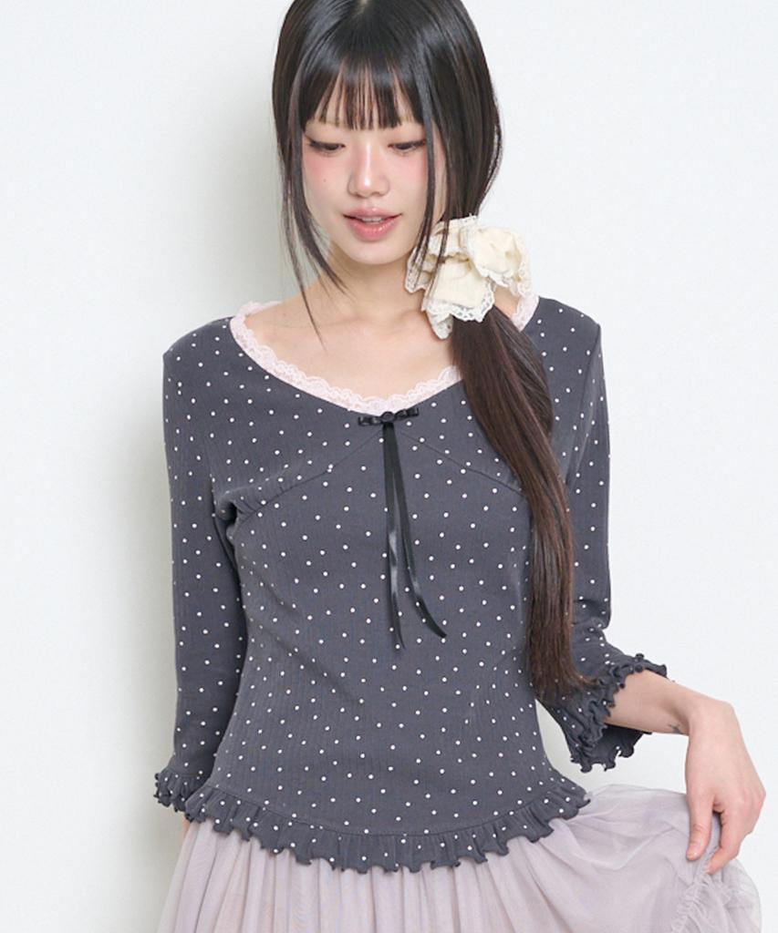 ILLIGO Dot Lace T-Shirt Charcoal