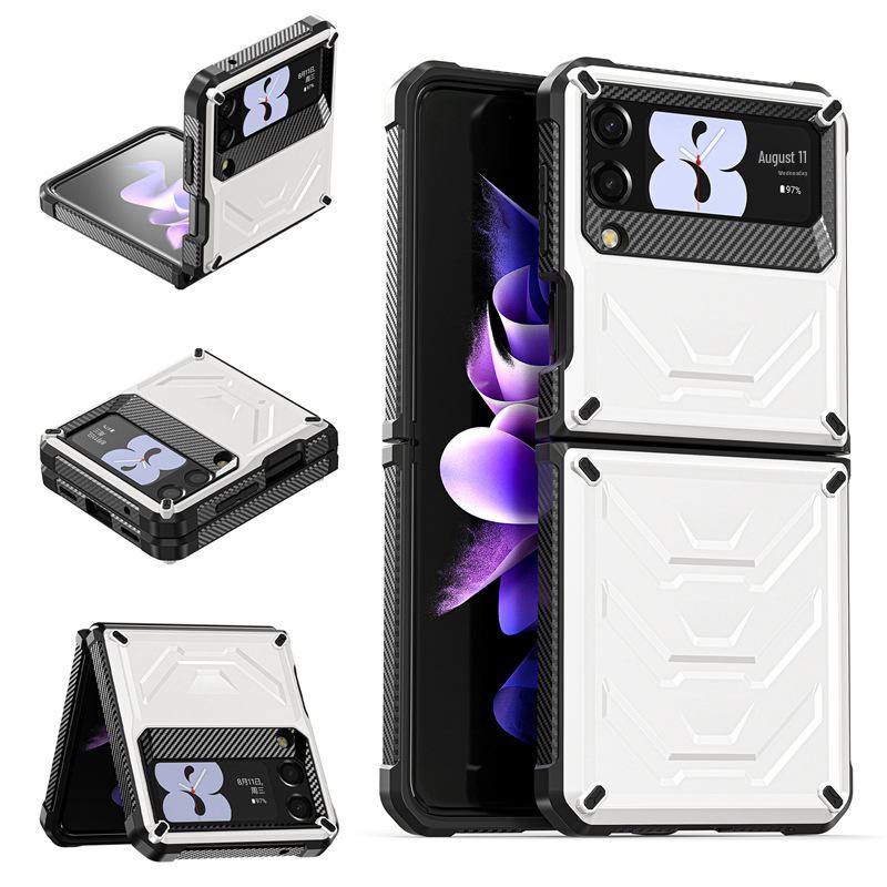 

Чехол для складного экрана Samsung Z Flip4 с волнистым узором и кронштейном, защитный чехол Mecha King от падений. Galaxy Z Flip4 белый