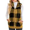 Fashionable Ladies Plaid Comfortable Fleece Cardigan Vest Stand Collar Sleeveless Women's Jacket