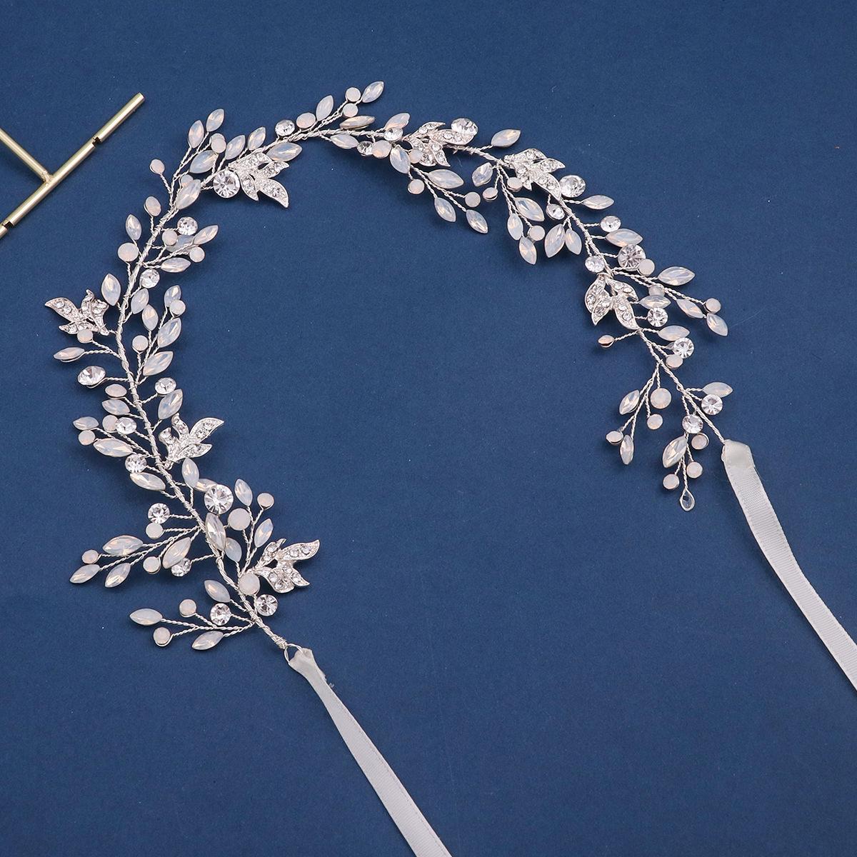 Willow Leaf Crystal Rhinestone Bridal Hairband - Handmade Wedding Headdress Accessory