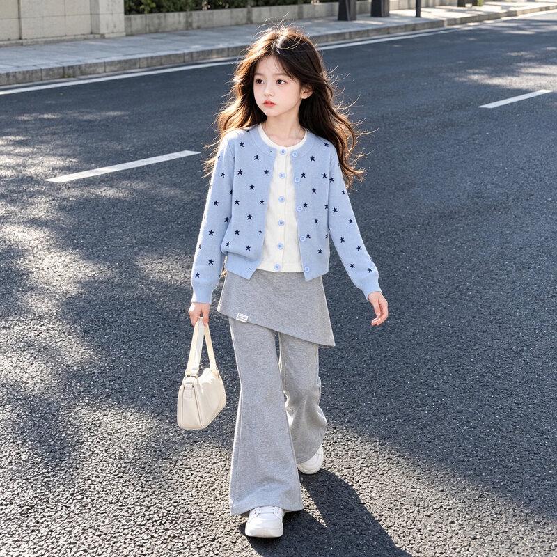 Moonkids Girls' 2026 Autumn Knitted Sweater and Flare Pants Set
