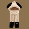 Hat female winter cute Pacha puppy plush thickened scarf gloves integrated hooded warm scarf three-piece set