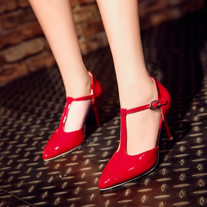 New elegant T-shaped with pointed high heels T-shaped pointed high heels single shoes large size