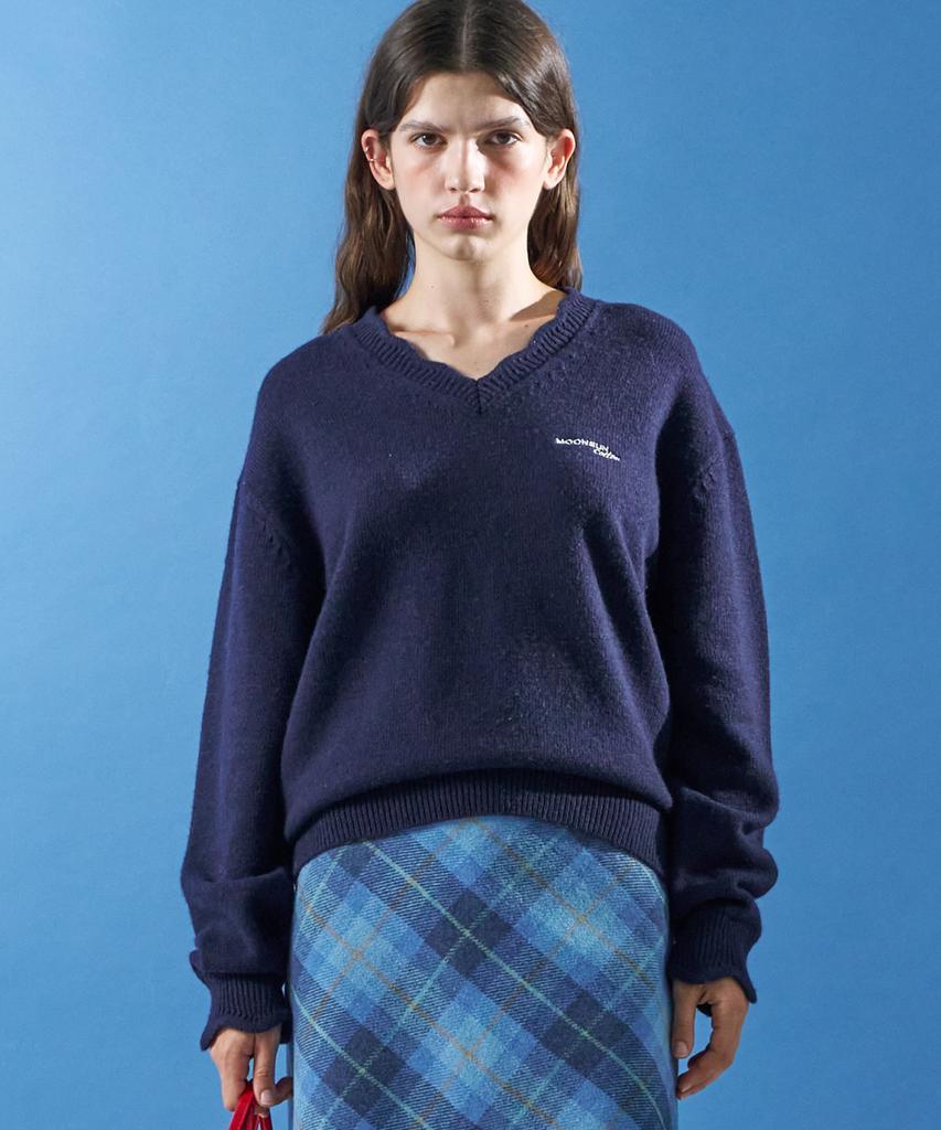 MOONSUN M.C Lace V Neck Knit / Navy
