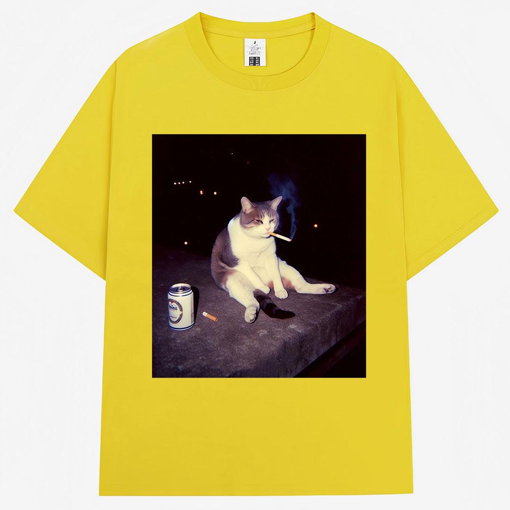 Funny Cat Smoking Meme Graphic TShirts Unisex Unisex Creativity Popular Cat Lover T Shirt Cool Oversized Cotton Vintage Tee Shirts