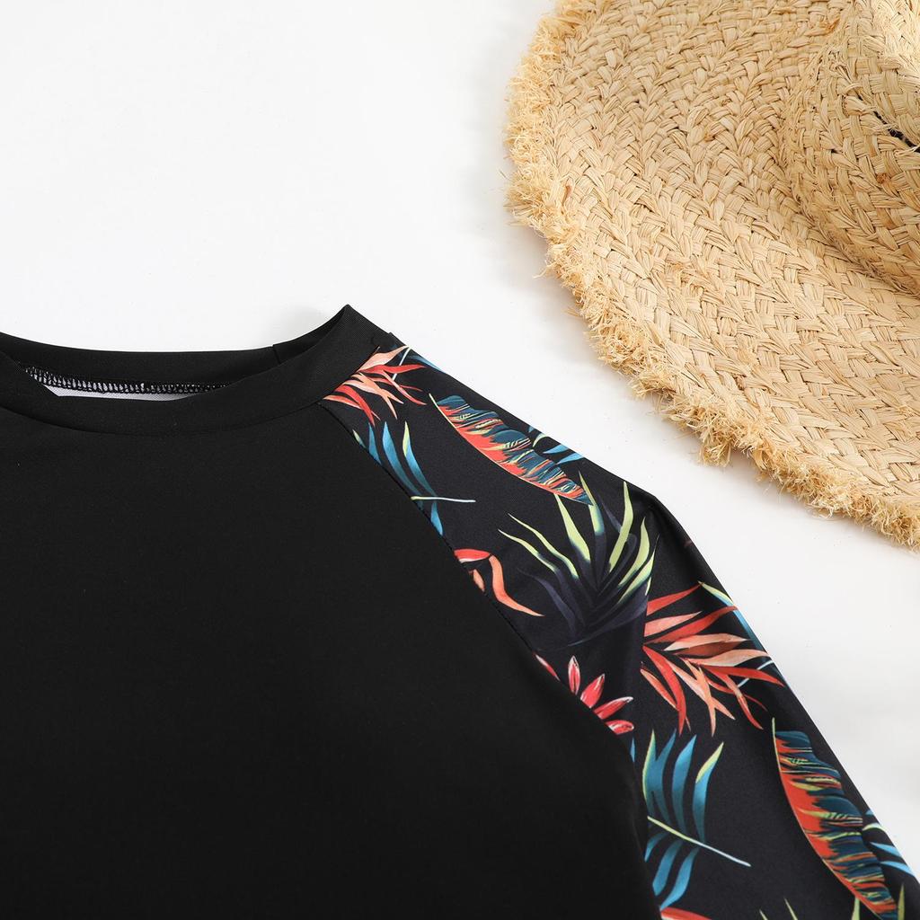 2025 Women's Long Sleeve Print Splicing Tankini Swimsuit