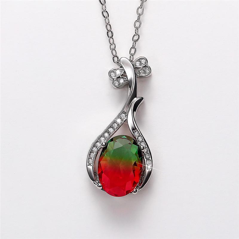 Neue exquisite Halskette mit Anhänger in Pipa-Form, ovaler Zirkonia, 4 Krallen-Design, Brauthochzeitshalskette, romantischer Steinschmuck