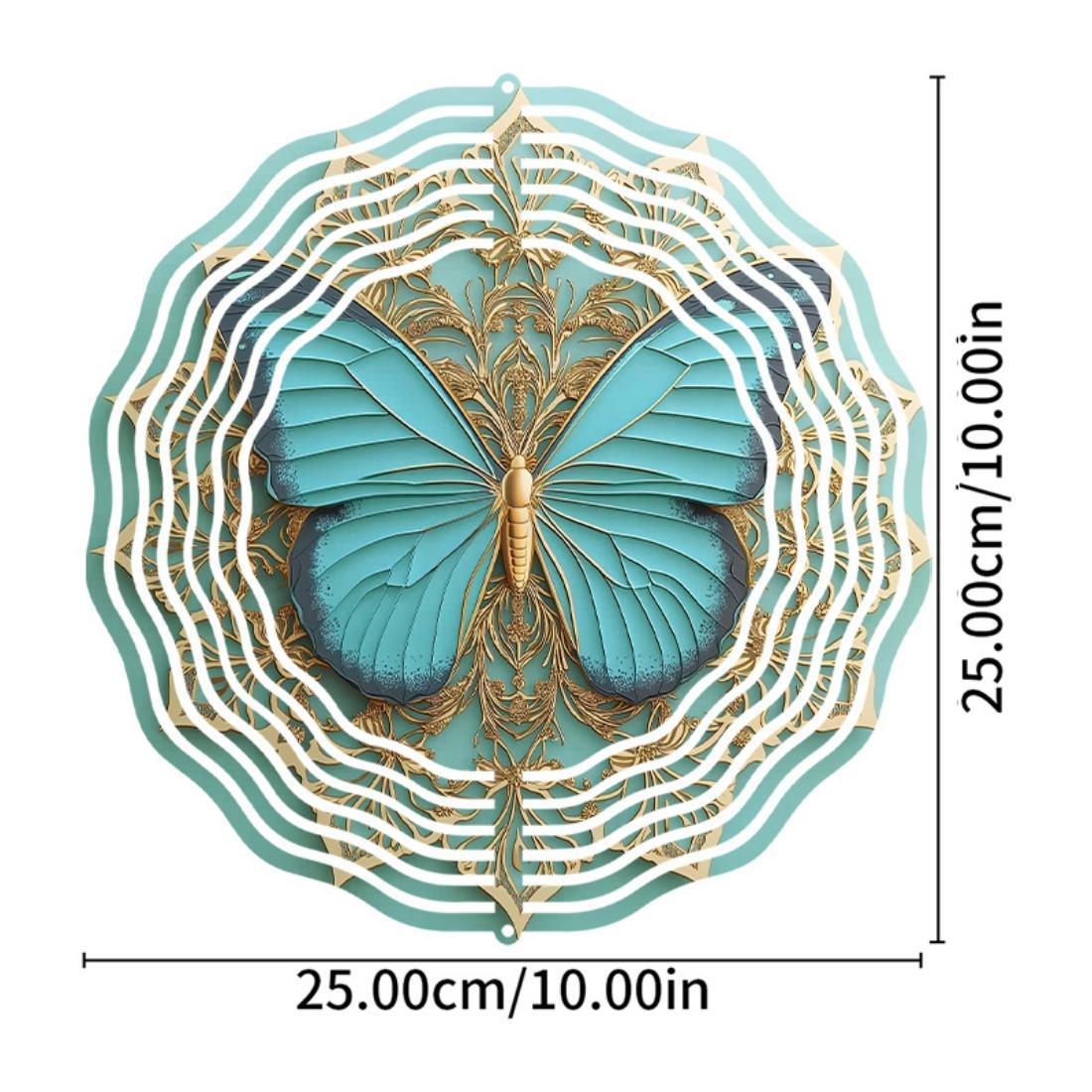 

Open Spring And Summer 10-Inch Outdoor Wind Chime, with 360° Rotating Hook, Metal Blue And Golden Butterfly Windmill, Balcony Decoration