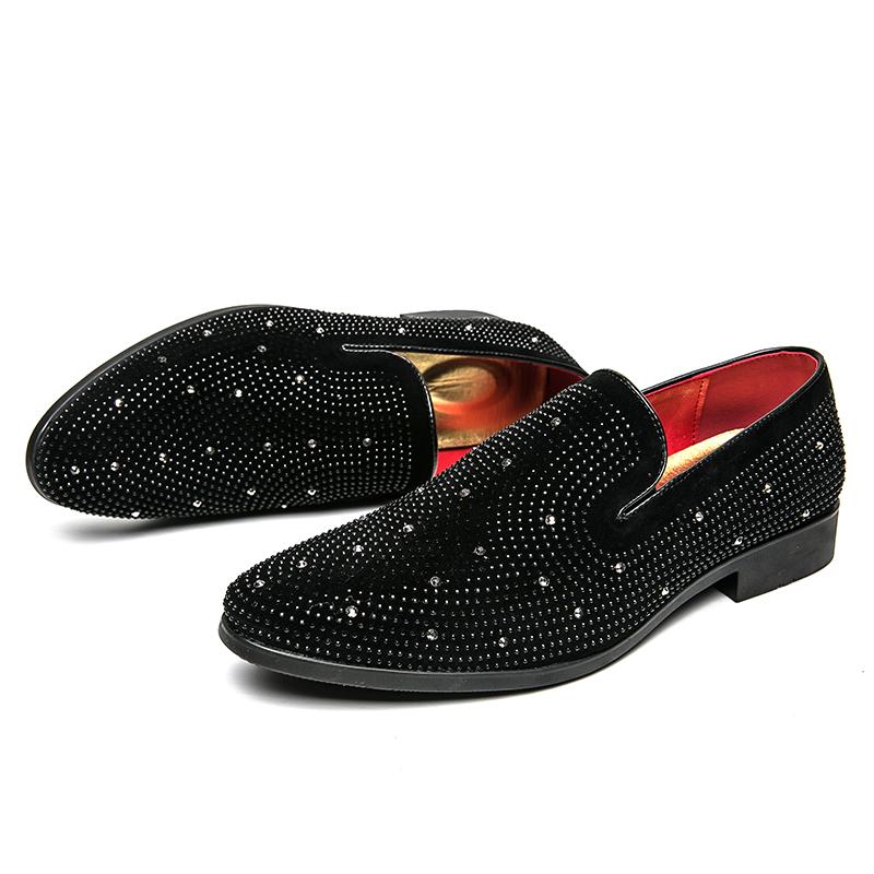 2024 Men's Dress Shoes Luxury Italian Style Loafers Men Formal Shoes For Men Nightclub Wedding Dress Rhinestones Zapatos