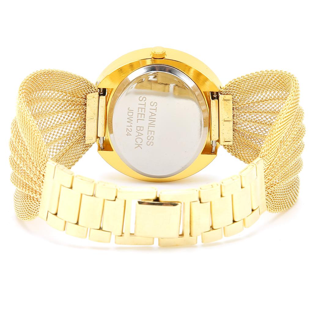 Fashionable Women Watch Wide Mesh Belt Quartz Shining Elegant Wrist Watch for FemaleGold