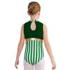 Girls Candy Cane Costume Sleeveless Stripes Sequins Bodysuit Figure Skating Jumpsuit Christmas Party Outfit