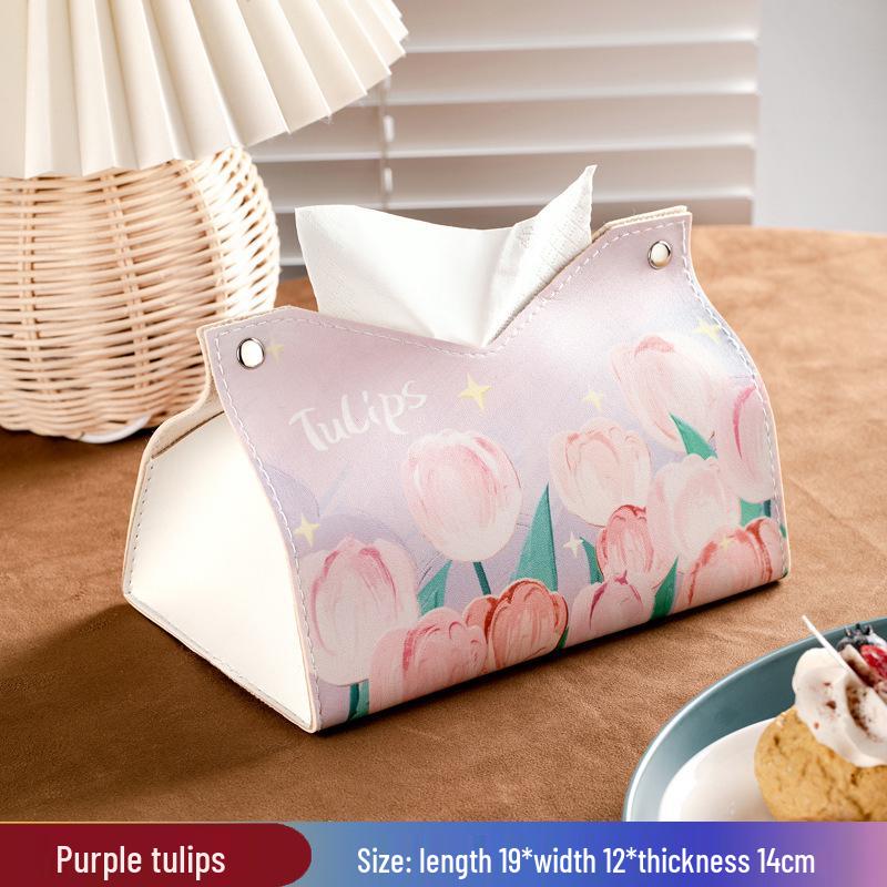Luxury Leather Tissue Box - Oil Painting Style for Home, Office, or Restaurant Decor