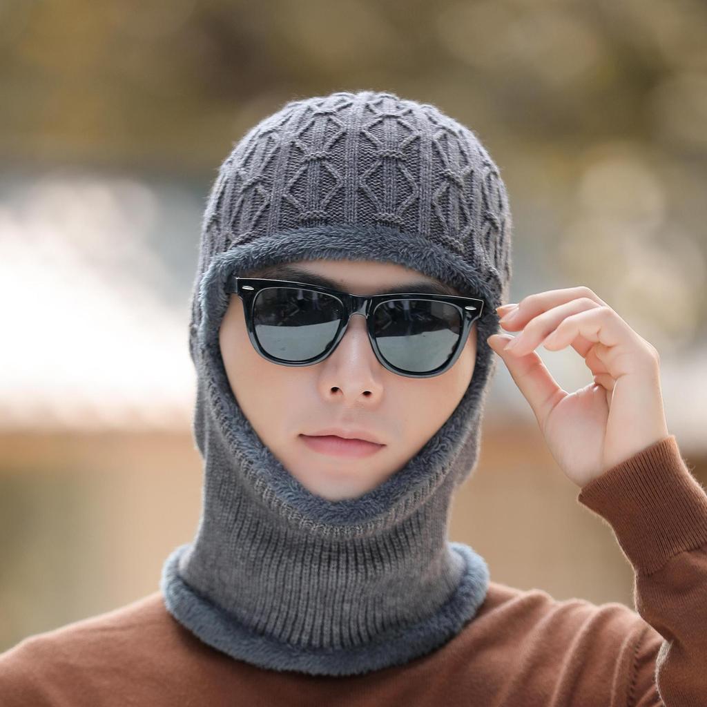 Hat Men's Winter Windproof Warm Wool Knitted Hat Fashionable New Cotton Hat Plus Velvet Baotou Cycling Cold Hat