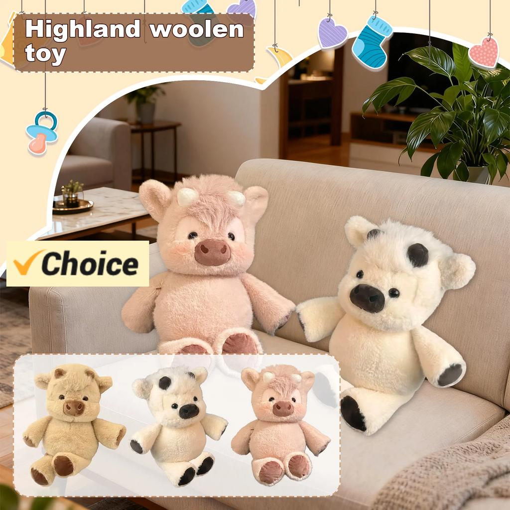 Adorable Highland Cattle Plush Toy 45cm - Huggable Running Cow Stuffed Animal Made with Premium Soft Fabric, Soothing Companion