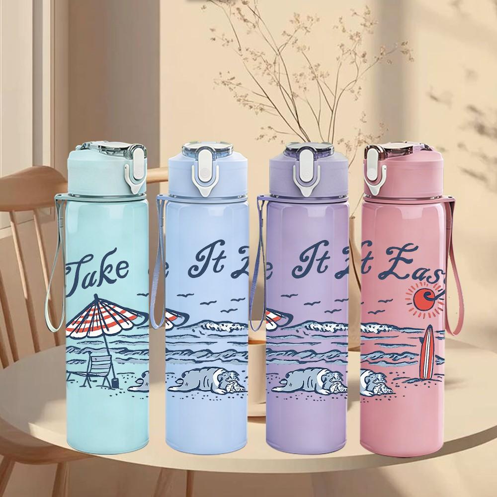 1PC Take It Easy Sea Boat Retro Print 750ml Color Plastic Sports Water Bottle Leakproof Flip Straw Lid Suitable for Sports Office Home Use