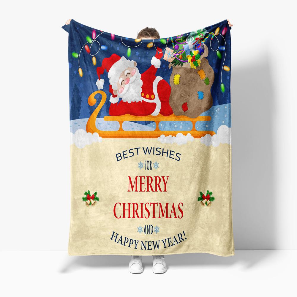 Cozy Christmas Blanket Flannel Throw Soft Warm Festive Holiday Home Decor Gift Best Wishes Merry Christmas New Year