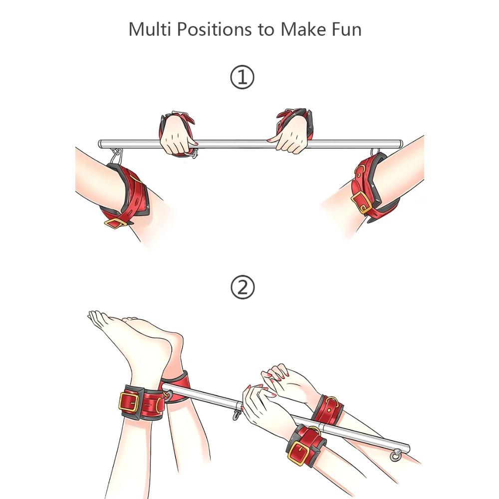 Stainless Steel Metal PU Leather Open Leg Bar Bondage For Handcuffs Wrist Ankle Restraint Accessory Erotic Sex Toy