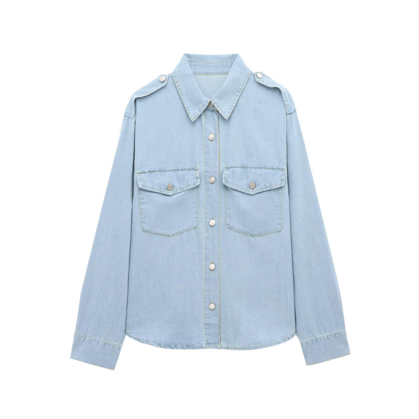 

2024 Spring/Autumn Women s Boyfriend Style Loose Denim Shirt Jacket - European & American Design XS