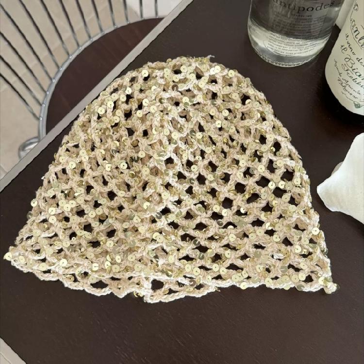 Reflective Sequined Hat Stackable Design Comfortable Pullover Hollowout Hat For Women Daily and Evening Party Photo Wear