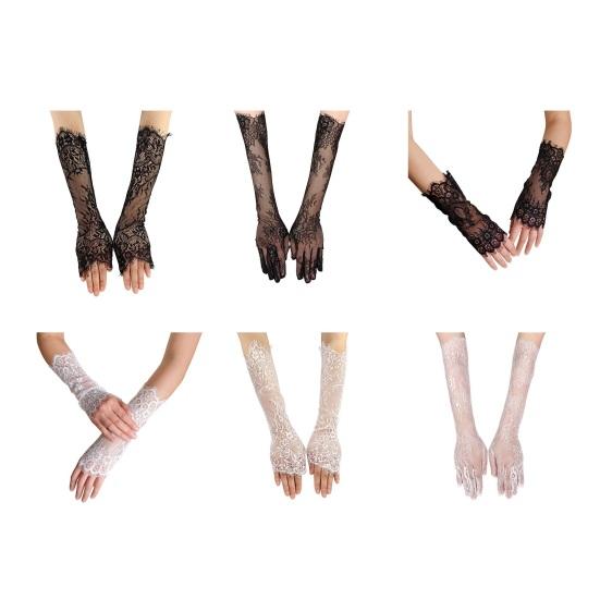 Bridal Lace Gloves Women Lace Arm Sleeves Elegant Long Gloves Fingerless or Five-Finger Gloves for Wedding Prom Tea Party