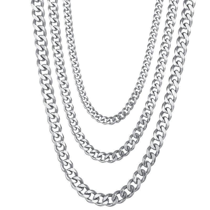 Stainless Steel Cuban Chain Necklaces For Men Women 3.5MM 5MM 7MM Black Gold Color Solid Curb Link Chain Punk Fashion Jewelry