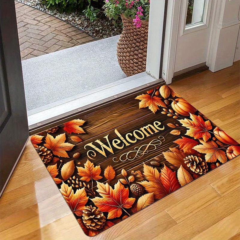Spring Floral Welcome Floor Rug Bright Sunflower Daisy Butterfly Ladybug Warm Garden Pattern Decor Area Rug for Ornament