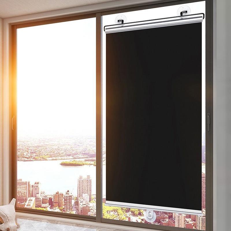 No Drilling Retractable Roller Window Shades Silver Coating Black Blackout Blind Shade Temporary Cover Curtain for Home Car