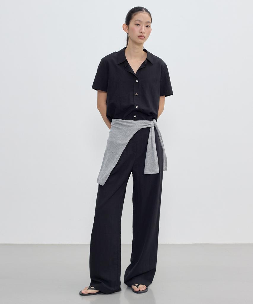 CITYBREEZE Cool Air Back Elastic Single-Pleat Wide Pants_Black