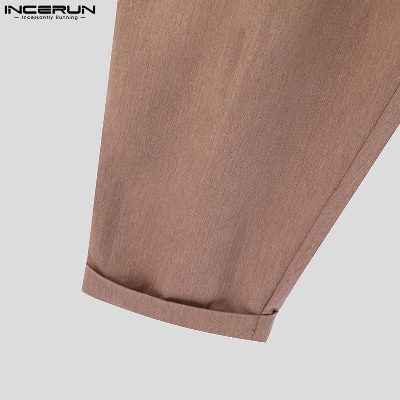 INCERUN Men V Neck Long Sleeve Irregular Layers Zipper Long Jumpsuits Rompers