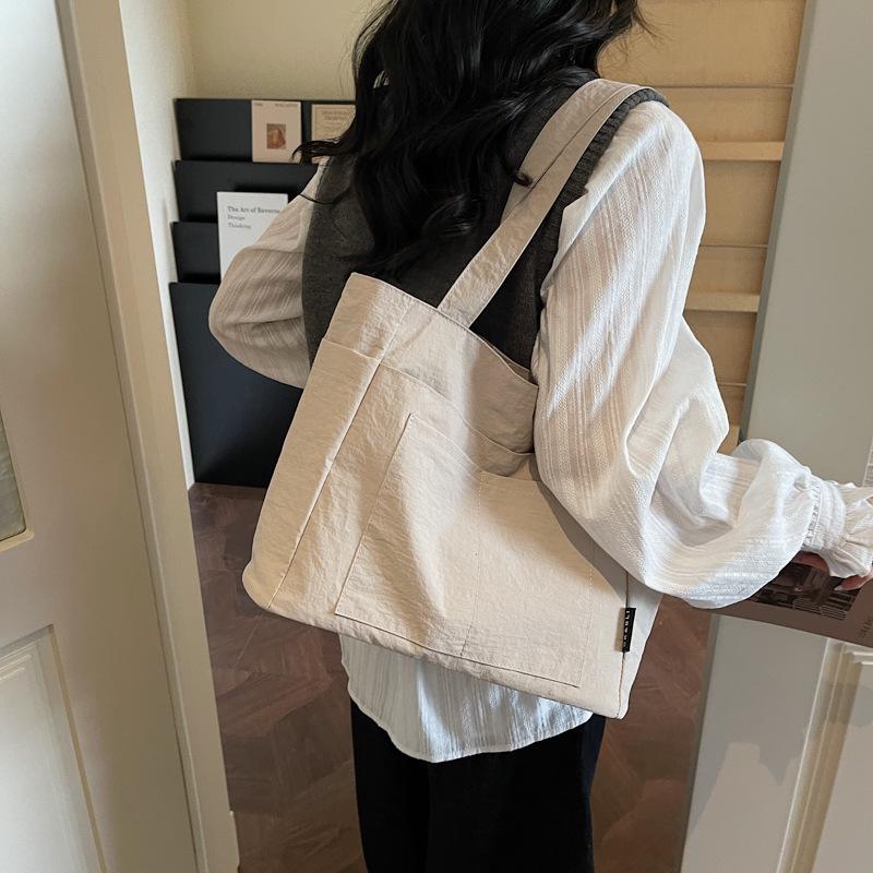 Korean Style Solid Color Canvas Tote Bag - Lightweight, Simple Design, Niche Handbag, Large Capacity Shoulder Bag