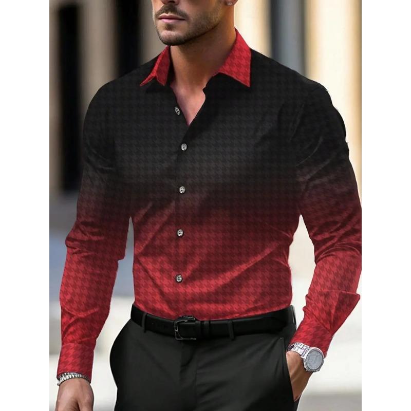 New Business Casual Men's Line 3D Printed Shirt Formal Spring and Summer Lapel Long-sleeved XS-5XL Stretch Fabric Shirt 2026