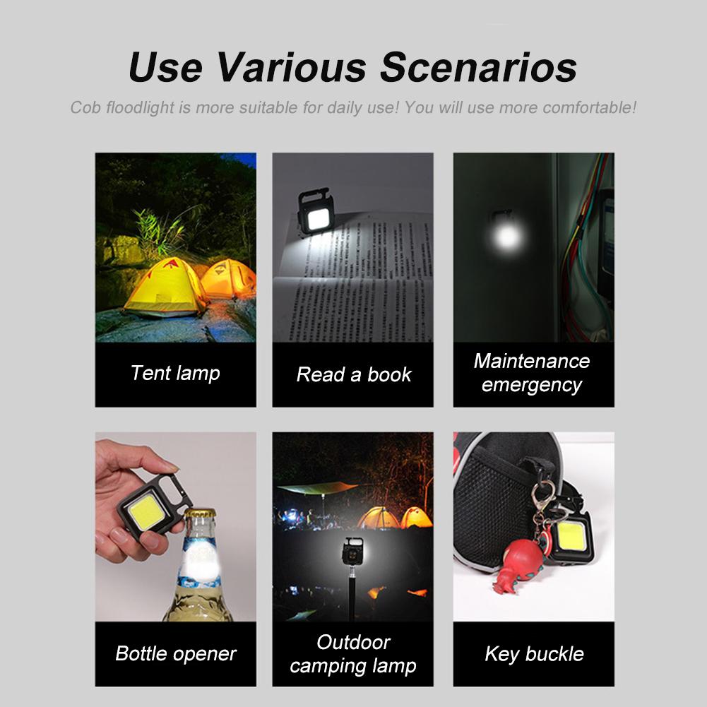 Pocket Working Light Rechargeable 500LM COB LED Pocket Flashlight Portable Mini Keychain Light Lantern Outdoor Hiking Fishing