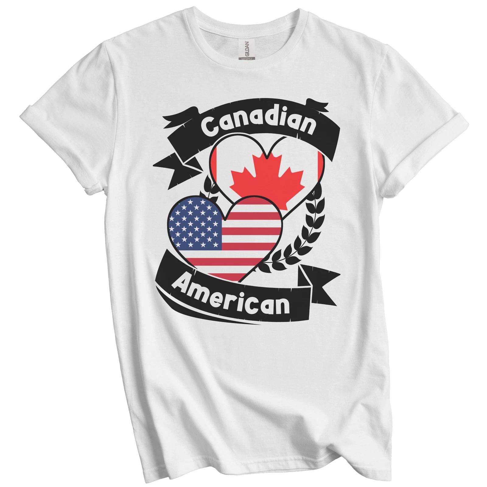Canadian American Hearts USA Flag Canada Flag T-Shirt S