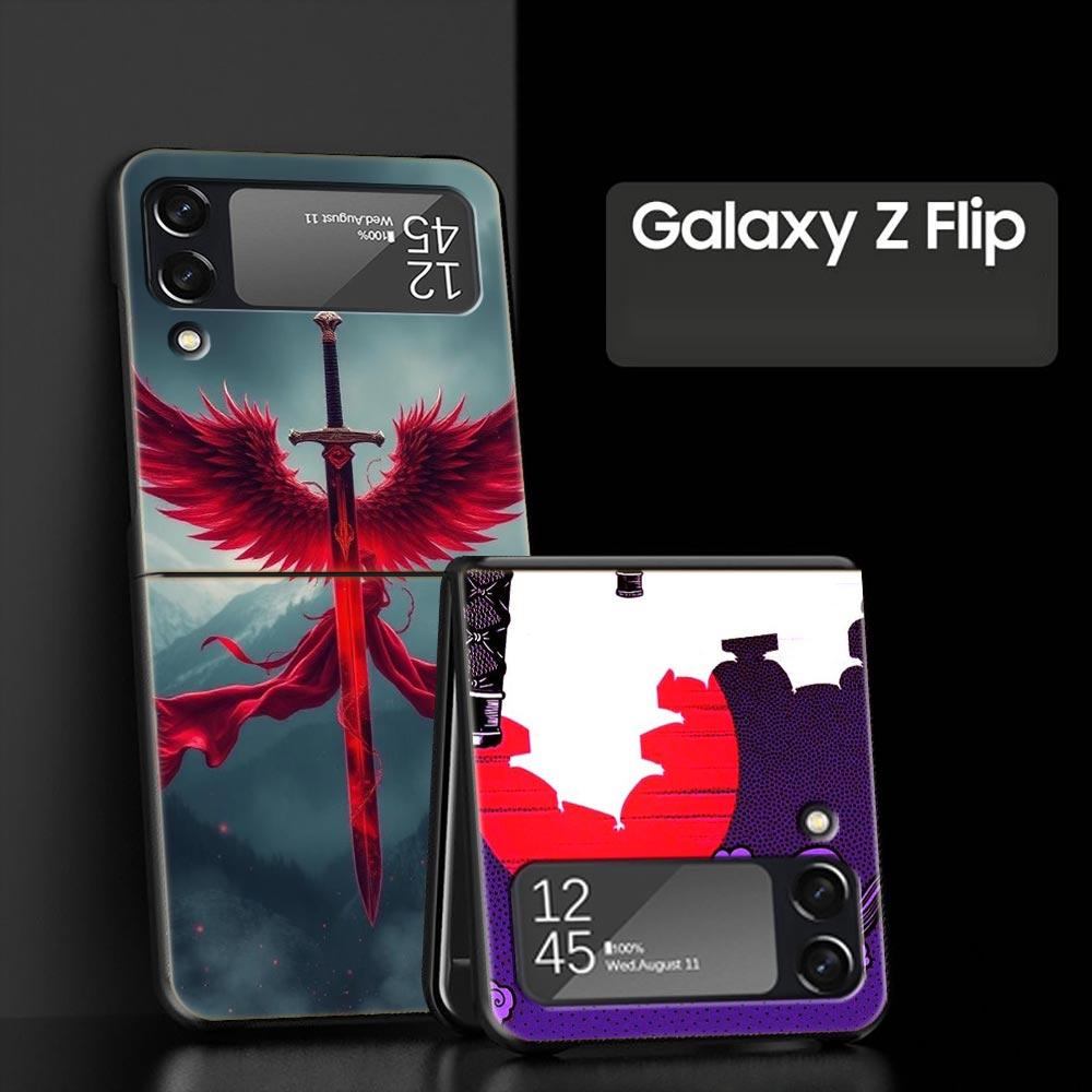 Das Schwert Kreatives Muster Harte PC-Handyhülle Für Samsung Galaxy Z Flip 7 6 5 4 Schwarze Hülle Für Galaxy Z Flip 3 Faltbare Schale