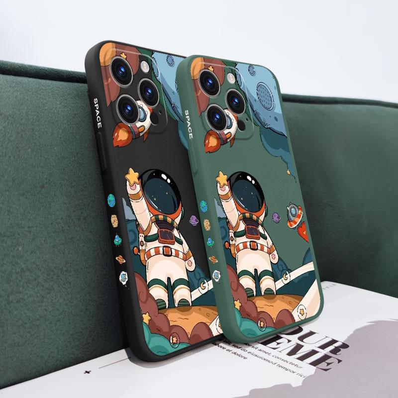 Rakete Astronaut Weiches Flüssigsilikon Fallschutzhülle Abdeckung Für iPhone 16 16e 15 Pro Max 14 Plus 13 12 11 Samsung Galaxy S25 S25 XiaoMi Redmi