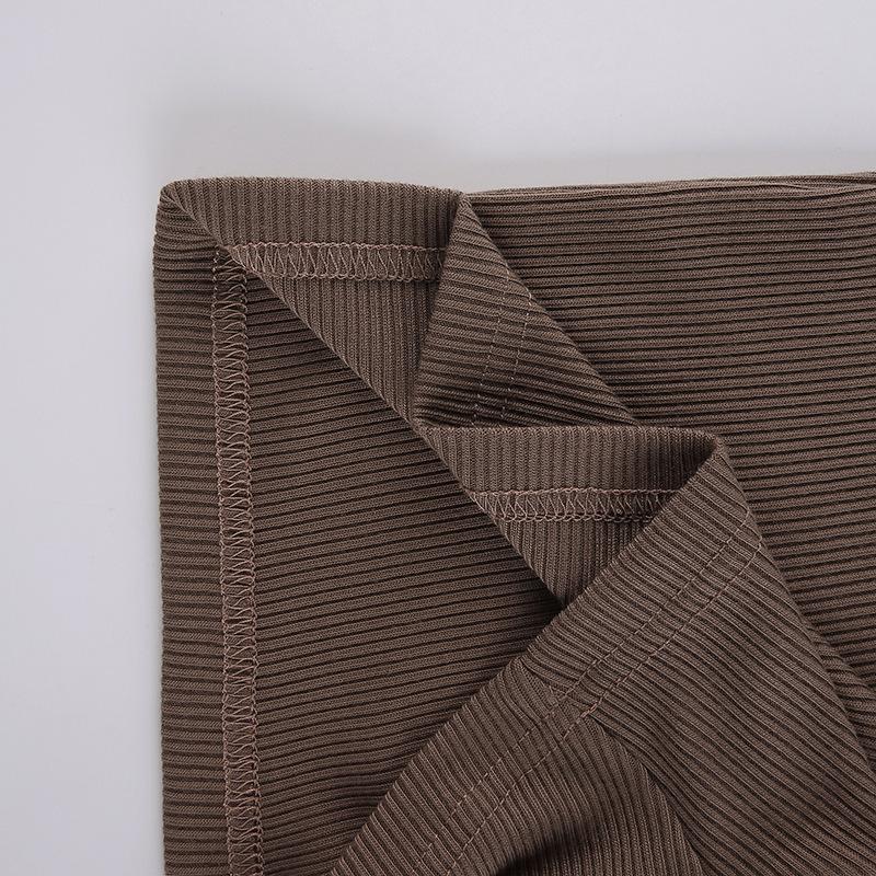 Spring and Summer European and American Hot Girl Solid Color Lapel Breasted Ribbed Slim Fit Casual Simple Basic Jumpsuit