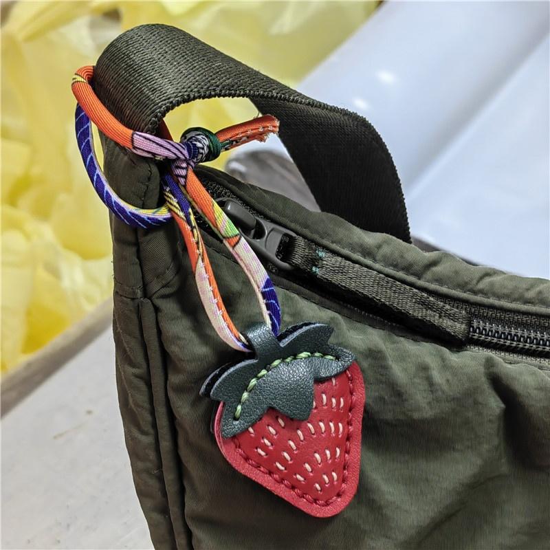 Fashion Cowhide Genuine Leather Strawberry Cherry Shape Pendent Fruit Lanyard Bag Charms