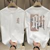 Summer men's casual double R letter printed 100% pure cotton T-shirt, comfortable and breathable short-sleeved top